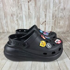 Crocs Women's Black Platform Clogs with Food & Character Jibbitz Size W9